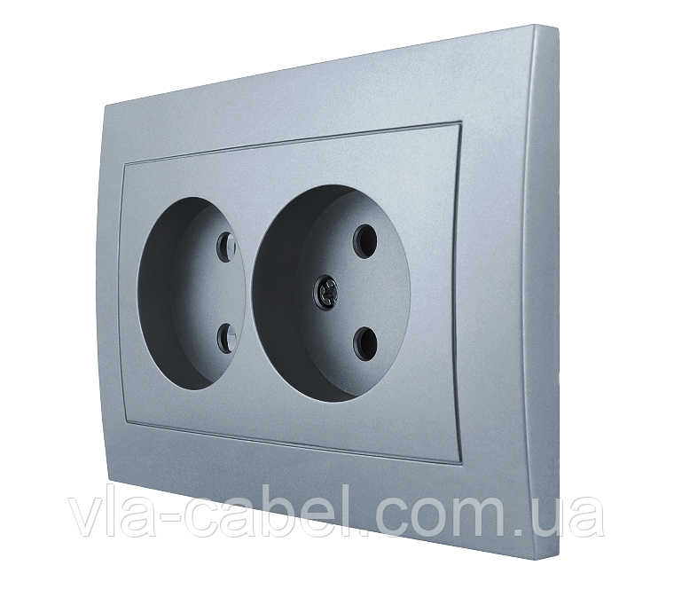 Розетка двомісна без заземлення срібло, серія IDEAL SILVER ТМ "MARSHEL"