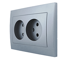 Розетка двомісна без заземлення срібло, серія IDEAL SILVER ТМ "MARSHEL"