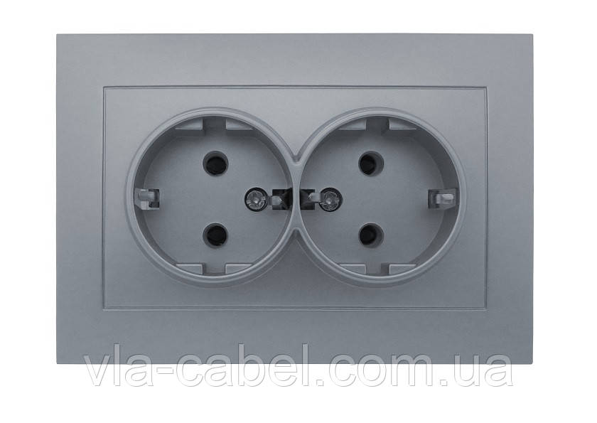 Розетка двомісна з заземленням серія "IDEAL SILVER" ТМ"MARSHEL", фото 1