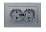 Розетка двомісна внутрішня із заземленням срібло, серія IDEAL SILVER ТМ "MARSHEL", фото 2