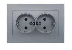 Розетка двомісна з заземленням серія "IDEAL SILVER" ТМ"MARSHEL"