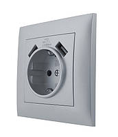 Розетка одномісна із заземленням та двома USB портами срібло, серія IDEAL SILVER ТМ "MARSHEL"