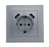 Розетка одномісна із заземленням та двома USB портами срібло, серія IDEAL SILVER ТМ "MARSHEL", фото 3