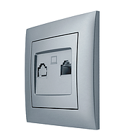 Розетка комп'ютерна RJ45 інтернет срібло, серія IDEAL SILVER ТМ "MARSHEL"