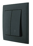 Вимикач двоклавішний прохідний серія IDEAL BLACK ТМ "MARSHEL" чорний