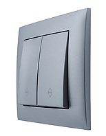 Вимикач прохідний двоклавішний внутрішній срібло, серія IDEAL SILVER ТМ "MARSHEL"