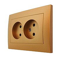 Розетка двомісна внутрішня без заземлення золото, серія IDEAL GOLD ТМ "MARSHEL"