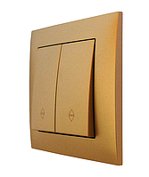 Вимикач двоклавішний прохідний золото, серія IDEAL GOLD ТМ "MARSHEL"