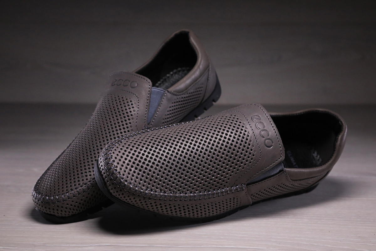 Літні шкіряні мокасини з перфорацією Grey, фото 1