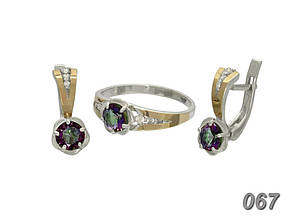 Срібний набір Анжеліка з золотими вставками та Олександрітом DARIY 067-07