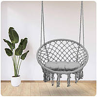 Садове підвісне крісло-качалка BOHO з подушкою сірий 290010 W_7919