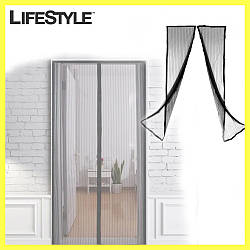 Москітна сітка на двері на магнітах 210х100см Magic Mesh / Антимоскітна сітка Чорна