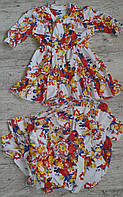 Літній БІЛЕ плаття для дівчинки квітковий принт з рюшем 134,140,146,152 см квіти на білому креп-шифон