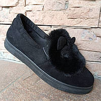 Туфлі-мокасини хутро з вушками р.40-24 см