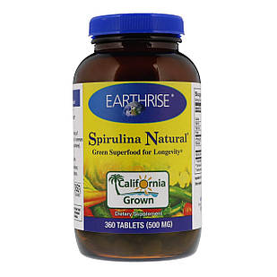 Earthrise Spirulina Natural краща каліфорнійська спіруліна,  КОШЕРНА, 500 мг 360 таблеток