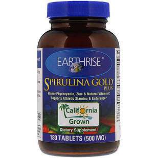 Earthrise Spirulina Gold Plus краща каліфорнійська спіруліна, КОШЕРНА, 300 фікоціаніну, ацерола, цинк, 180 таб