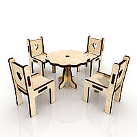 Стіл та стільці для лялькового будиночка Стіл і стільці для лялькового будиночка.