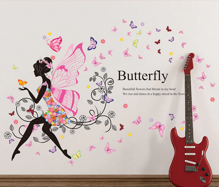 Вінілові наклейки на стіну, двері, шафи, вітрини "квіткова фея Butterfly" 110 см*122 см (лист 60*90 см), фото 1