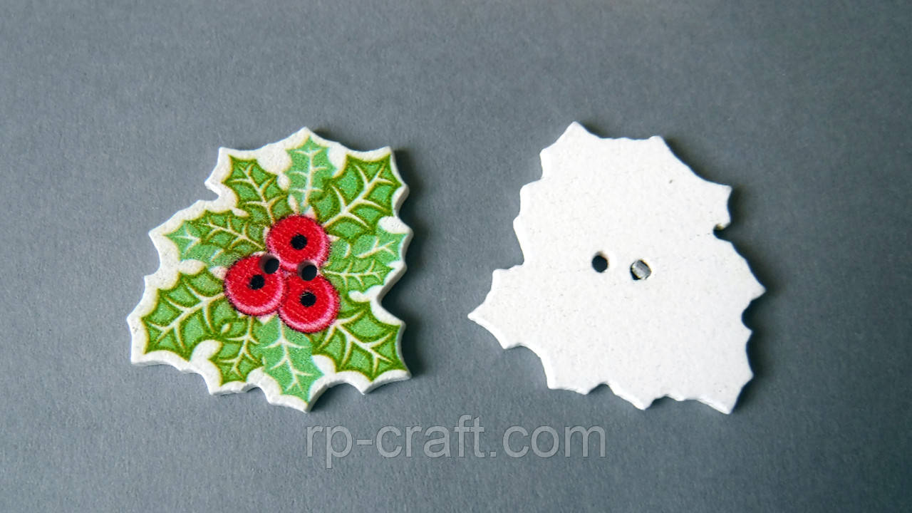 Гудзик дерев'яний, декоративний. Гостролист, 28х30 мм, фото 1