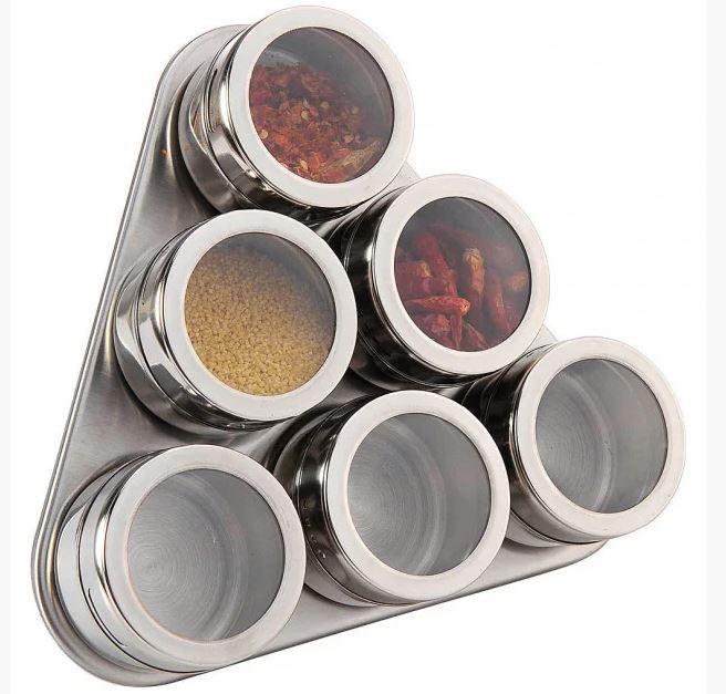 Набір ємностей для спецій на магнітній підставці 7 предметів Spice Carousel KIT-6 сталевий