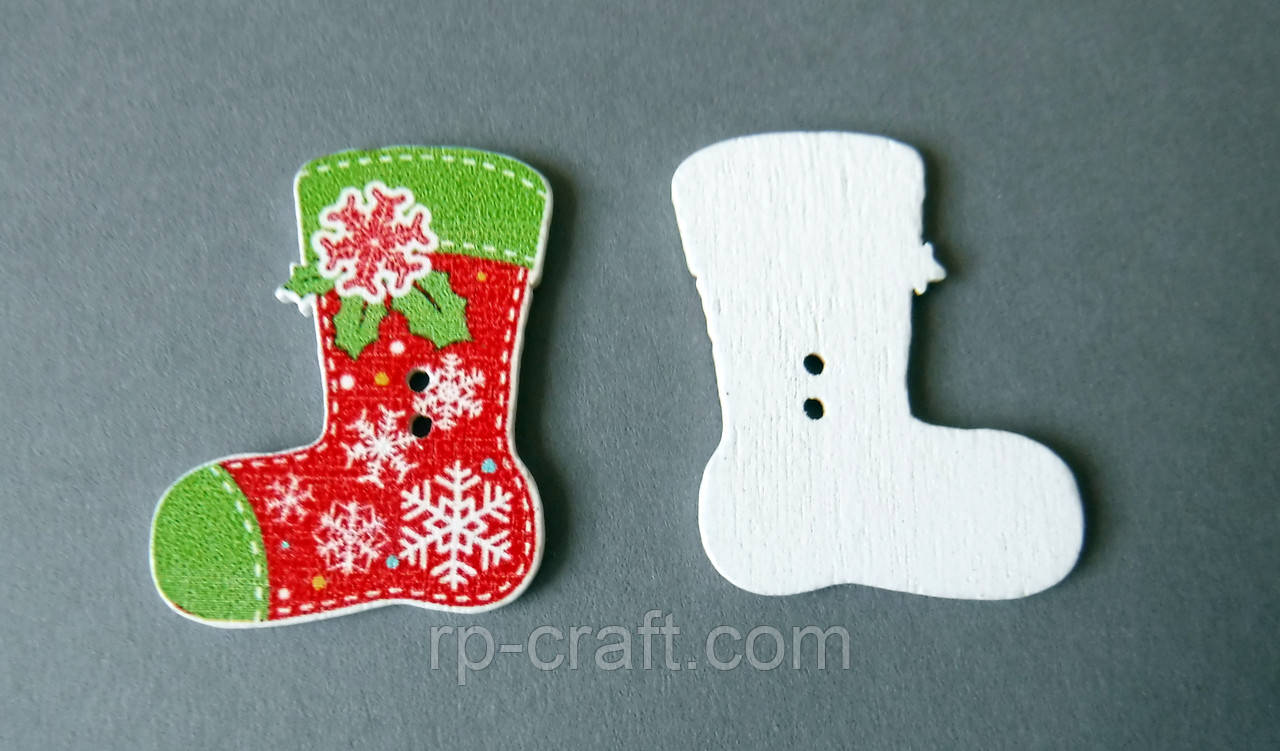 Ґудзик дерев'яна, декоративна. Чобіток, 23х29 мм, фото 1