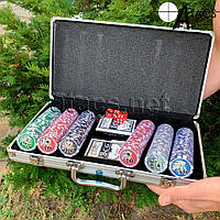 Покерный набор в алюминиевом кейсе на 300 фишек с номиналом (39x21x8см ) №300N