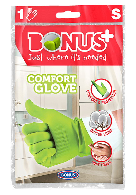 Гумові рукавички підвищеної комфортності для господарських робіт BONUS + Comfort (розмір S)
