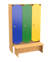Шкаф детский 3-секционный для раздевалки со скамейкой (цветной) - фото 1 - id-p1450664343