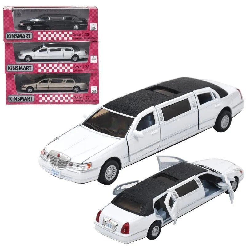 Дитяча колекційна машинка Kinsmart Lincoln Town Car Лімузин KT7001W метал інерційна відчиняються двері іграшка