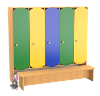 Шкаф детский 5-секционный для раздевалки со скамейкой (цветной) - фото 1 - id-p1450667013