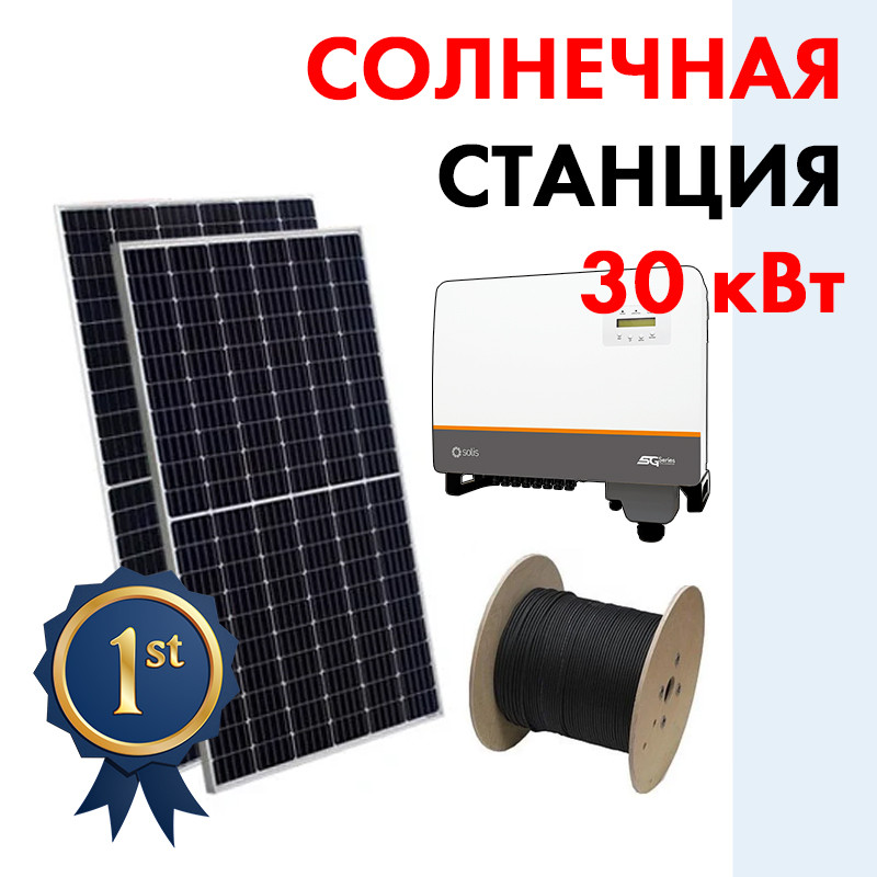 Мережева сонячна станція 30 кВт з інвертором Solis і панелями Risen