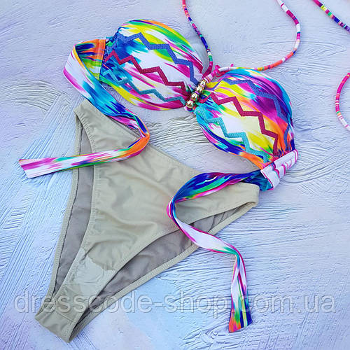 Купить Купальник женский раздельный с высокими трусиками и разноцветным ...