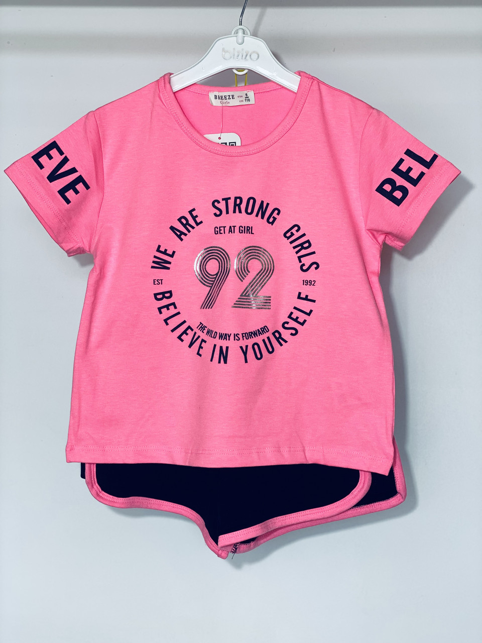 Костюм для дівчинки футболка та шорти BREEZE 13499 128 см Рожевий