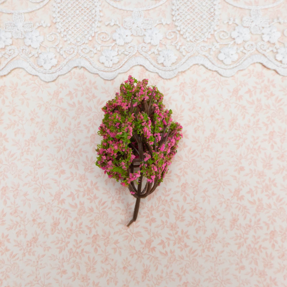 Штучне Дерево для Діорами та Мініатюри 10 см Зелене з рожевим, фото 1