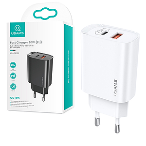 Зарядний пристрій до телефону Usams T35 USB-A / Type-C QC + PD3.0 20W 3A White (US-CC121)