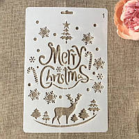 Трафарет для нового року на вікно Олень та сніжинки 17 на 26 см сірий