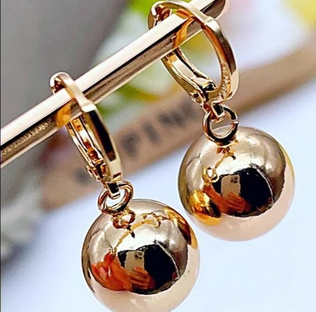 Сережки-підвіски кульки з мед золота Xuping. Позолочені Сережки 18К, с-2725