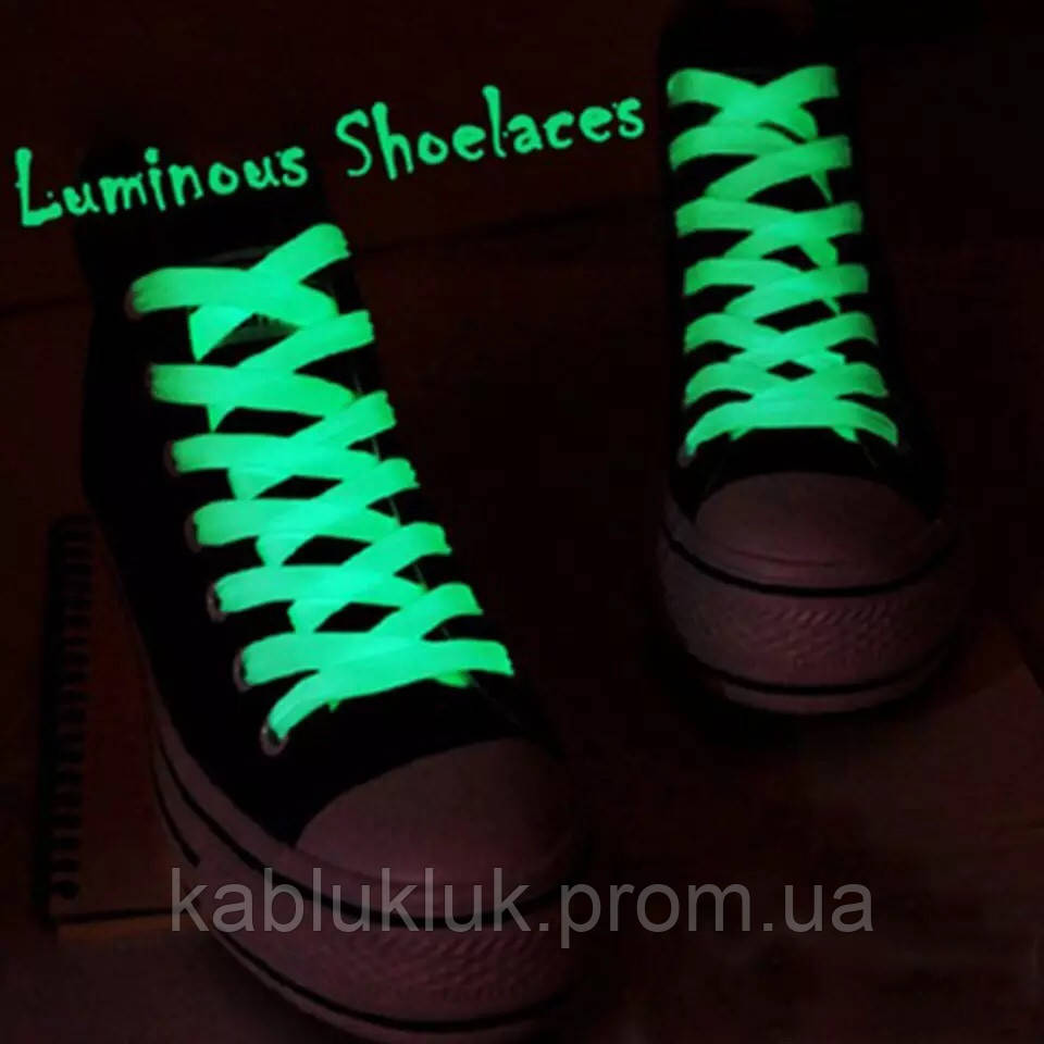 Шнурки светящиеся флуоресцентные 140 см плоские, цв. белый - фото 1 - id-p1450821925