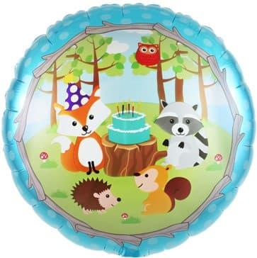 Фольгована кулька круг "Лісові звірята" блакитна 18"(45см) 1шт.
