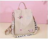 Рюкзак сумка антизлодій з вишивкою квіточок жіночий міський бежевий Код 10-0112, фото 6