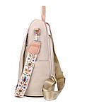 Рюкзак сумка антизлодій з вишивкою квіточок жіночий міський бежевий Код 10-0112, фото 8