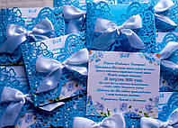 Оригінальні весільні запрошення, запрошення на весілля ручної роботи ажурні синя бірюза