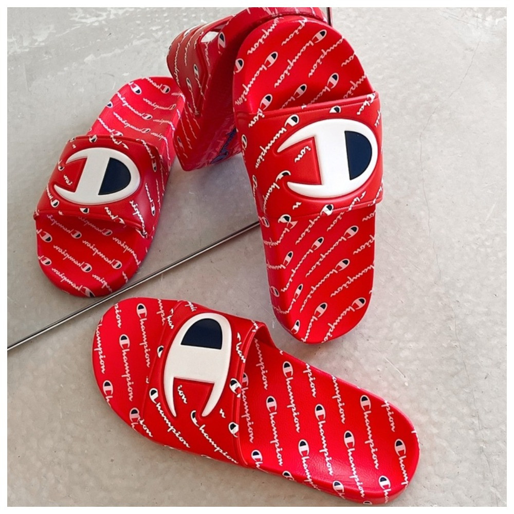 Чоловічі / жіночі шльопанці Champion, червоні шльопки чемпіон сланці сліпони тапки, фото 1