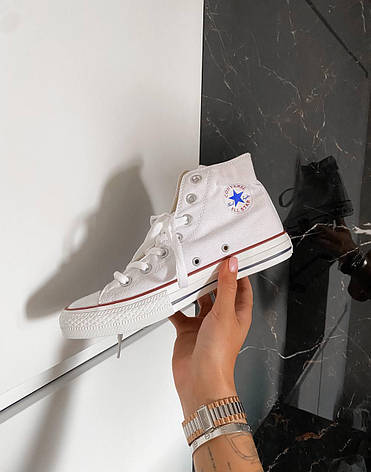 Жіночі текстильні білі високі кеди конверси Converse на шнурівці високі конверс all star ал стар, фото 1