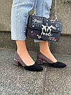 Туфлі жіночі чорний сірий экозамша на зручному каблуці 38, фото 8