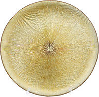 Блюдо стеклянное сервировочное Golden Web декоративное 33см, подставная тарелка, стекло Bona
