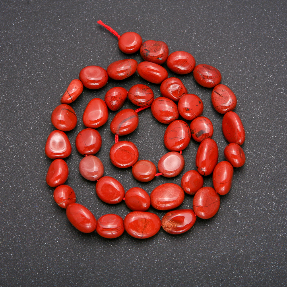 Намистини на нитці з натурального каменю Яшма червона галтівка d- 8-12мм + - L-39см + - купить бижутерию