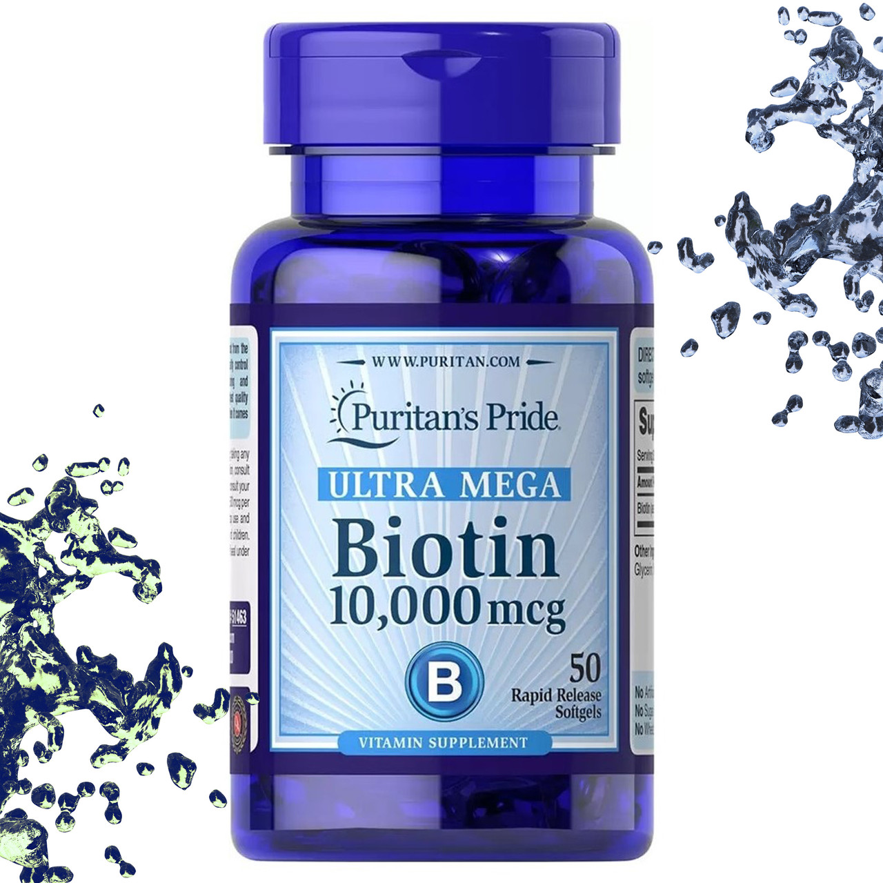 ЇБіотин Puritan's Pride Biotin 10.000 мкг 50 гелевих капсул, фото 1