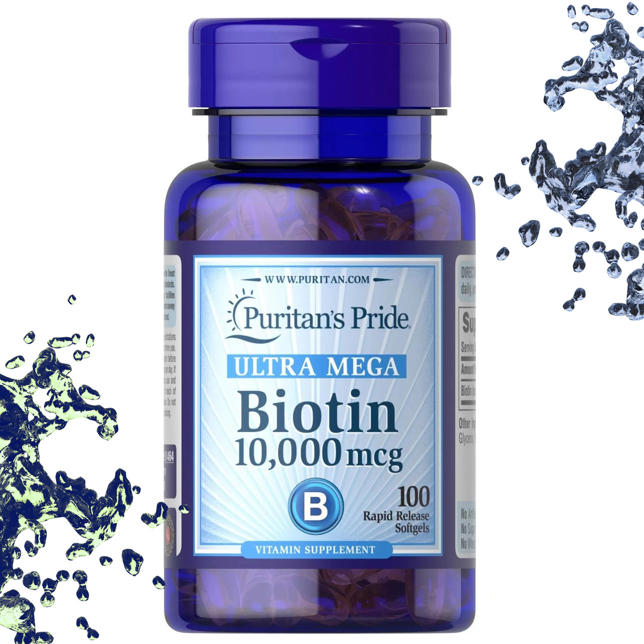 Біотин Puritan's Pride Biotin 10.000 mcg 100 гелевих капсул, фото 1