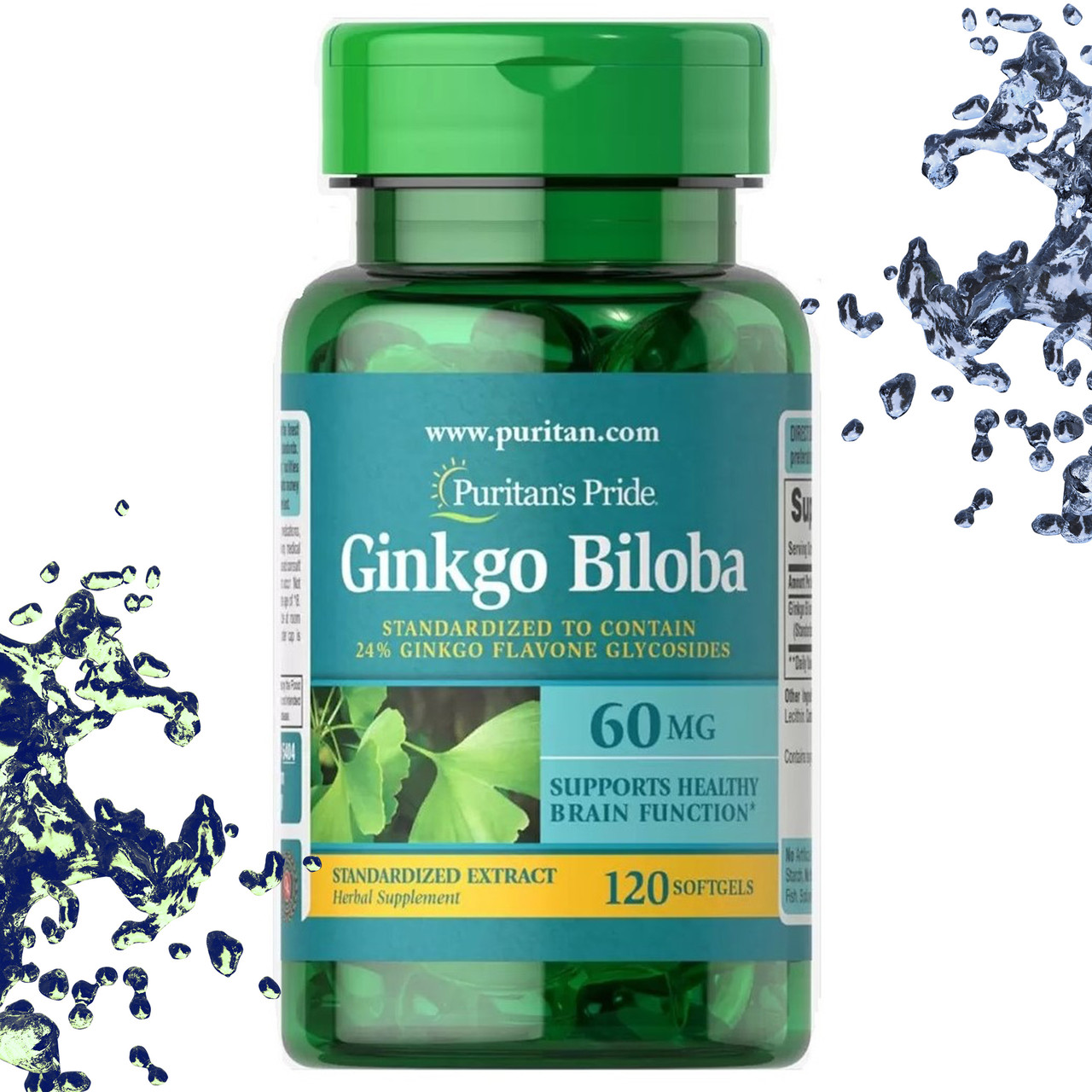 Гінкго Білоба Puritan's Pride Ginkgo Biloba 60 мг 120 гелевих капсул, фото 1